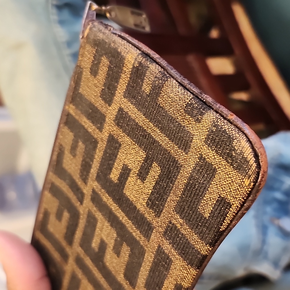 Fendi Zucca Card Holder Coin Pouch Zip Wallet Canvas Vintage - Picture 7 of 13